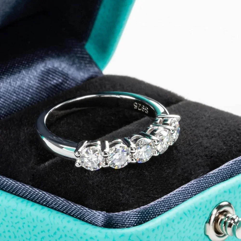 #Certified 1.5 ct. t.w. Moissanite Diamond 5 Stone Half Eternity Band Ring NEW